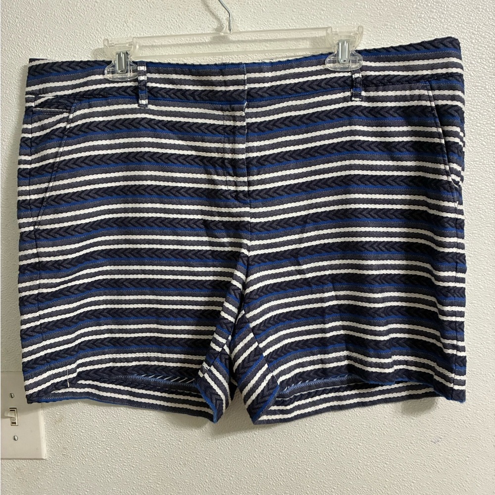Lands' End Blue and White Flat Front Striped Shorts 16